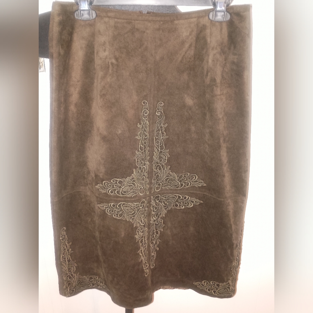 SilkLand Brown Skirt with Embroidered Design